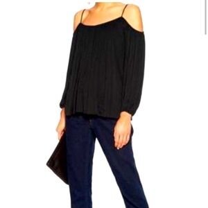 Anthropologie Cloth & Stone Black Long Sleeve Cold Shoulder Top
